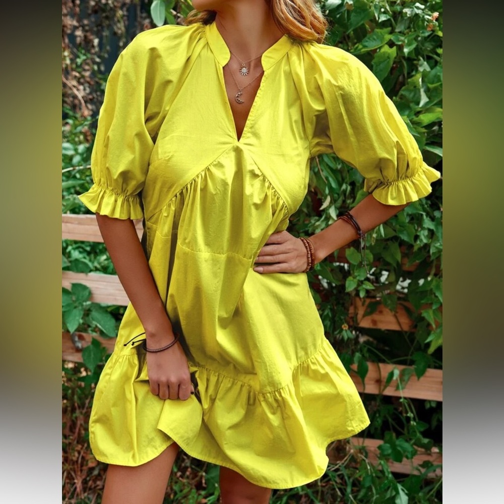 SHEIN Notch Neck Ruffle Hem Dress Yellow - Picture 3 of 5